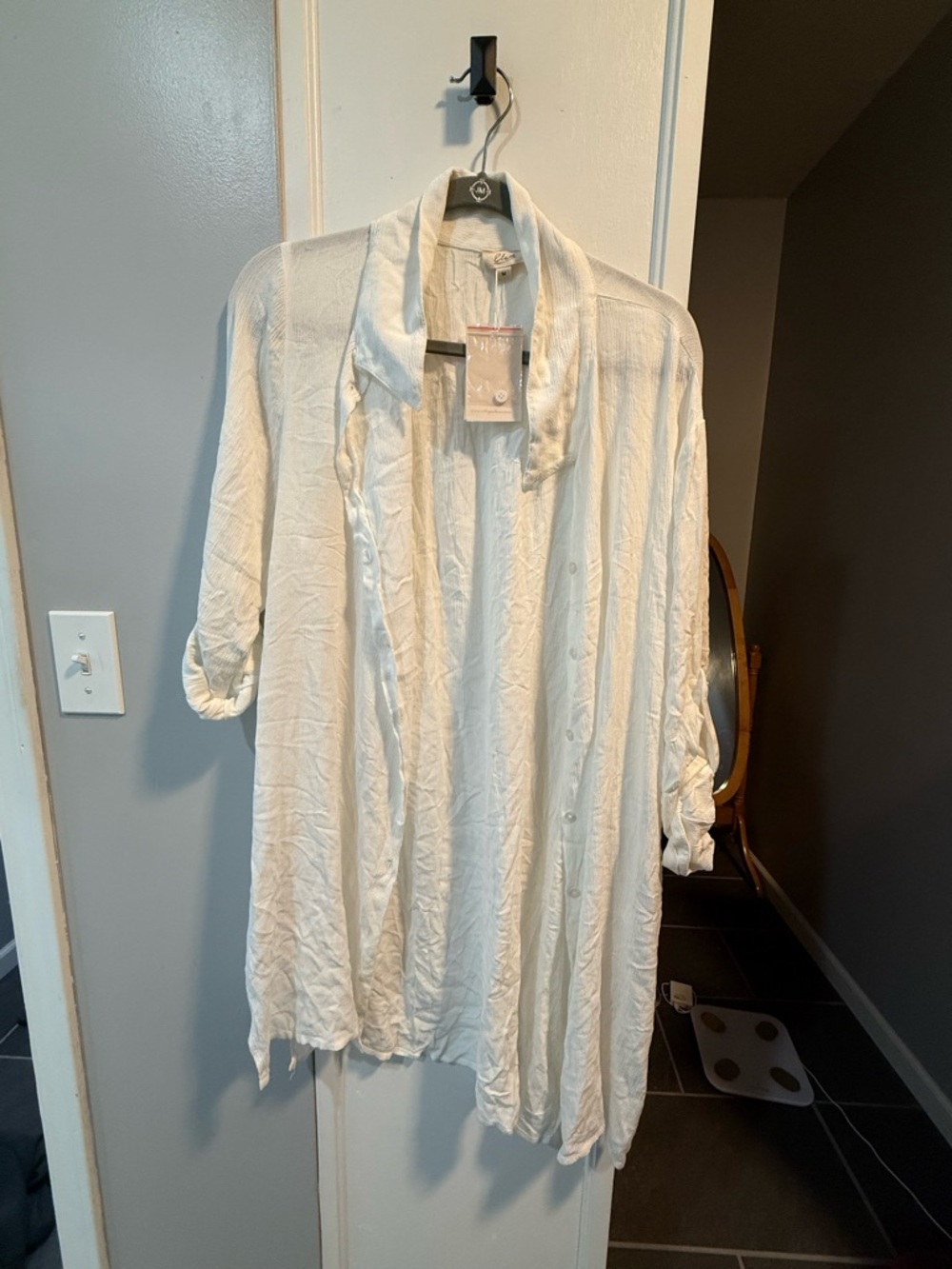 Lightweight White Button-Front Swim Coverup
